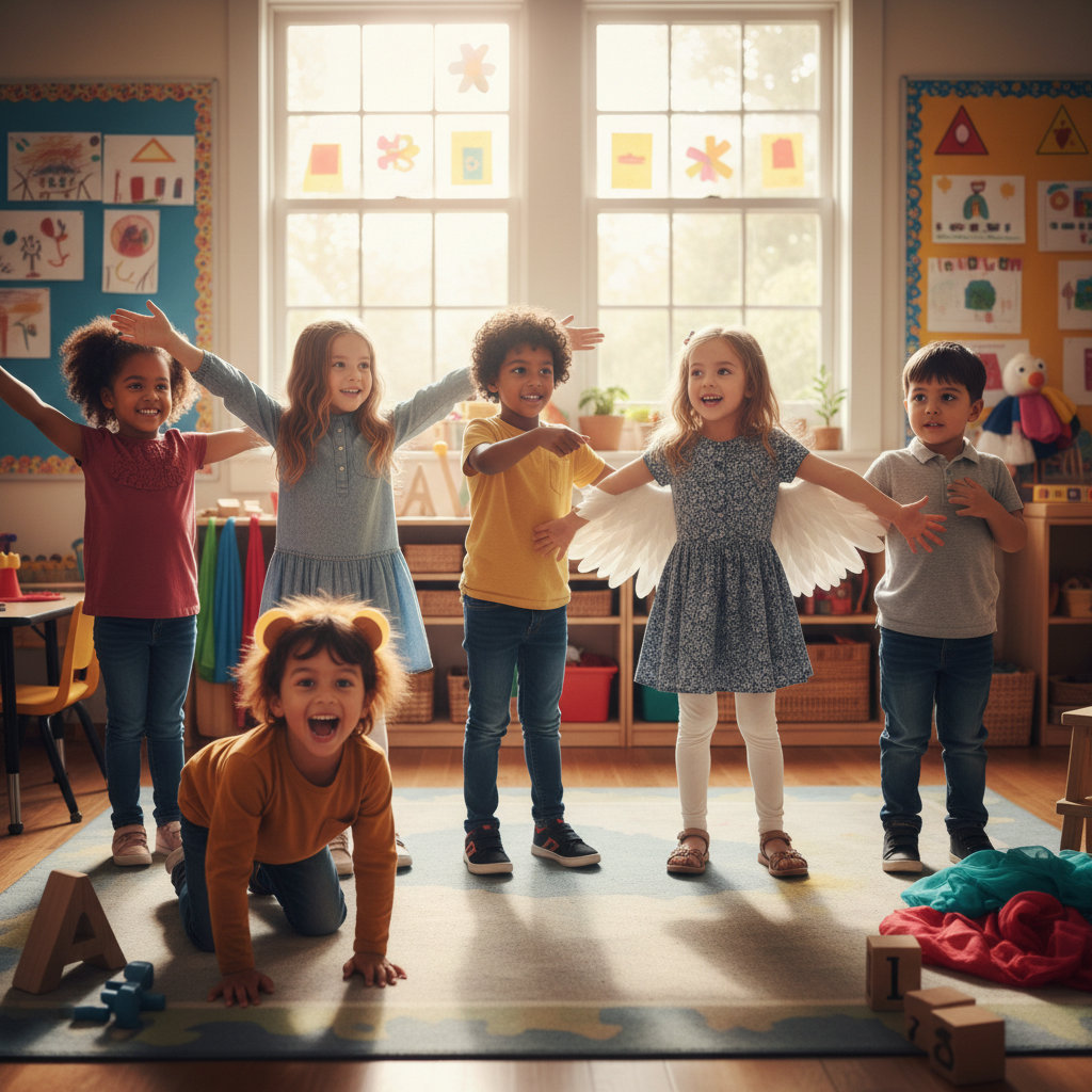 Preschool children engaged in theatrical play